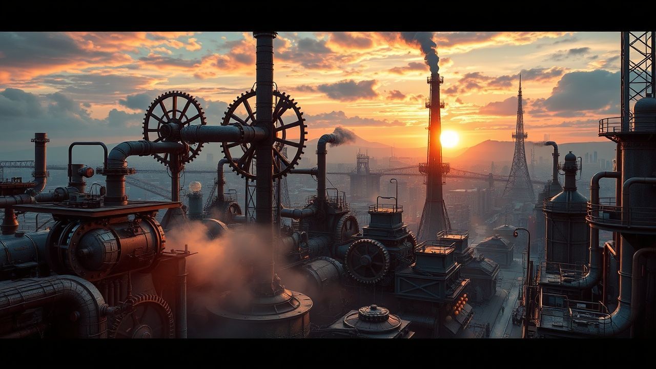 Spectacular Steampunk City Brass at Sunset