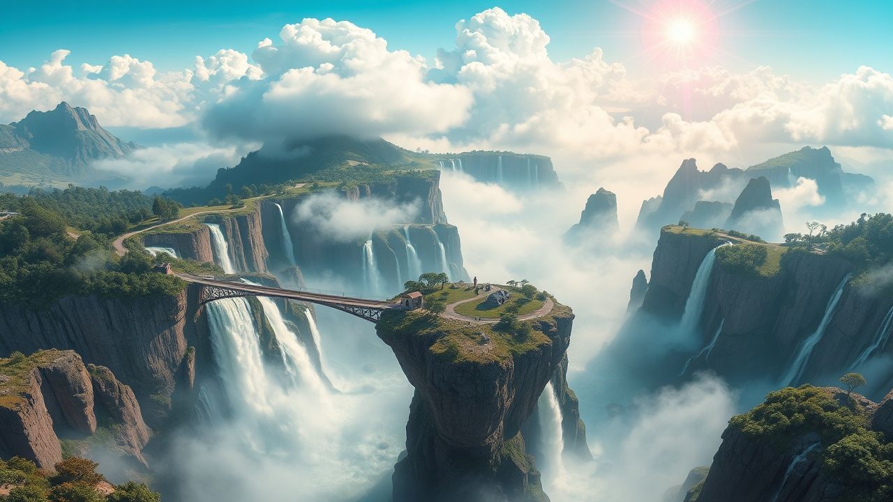 Serene Floating Islands Waterfalls Magic