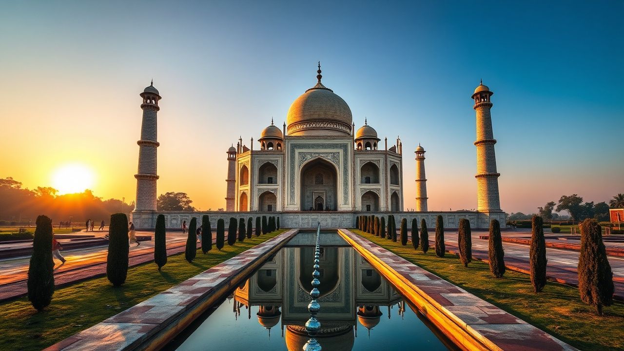 Splendid Taj Mahal Symmetry at Sunrise