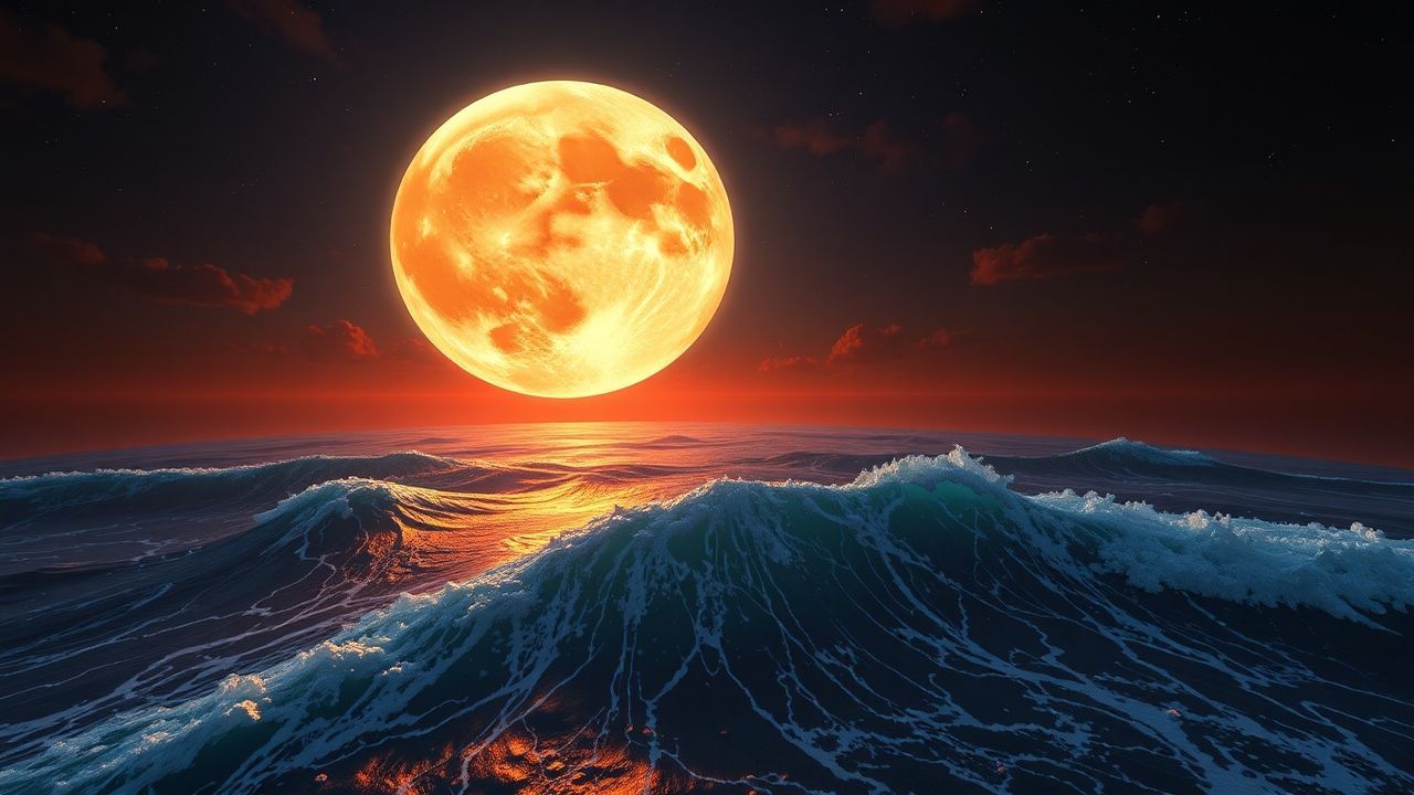 Splendid Giant Moon Touching by Night