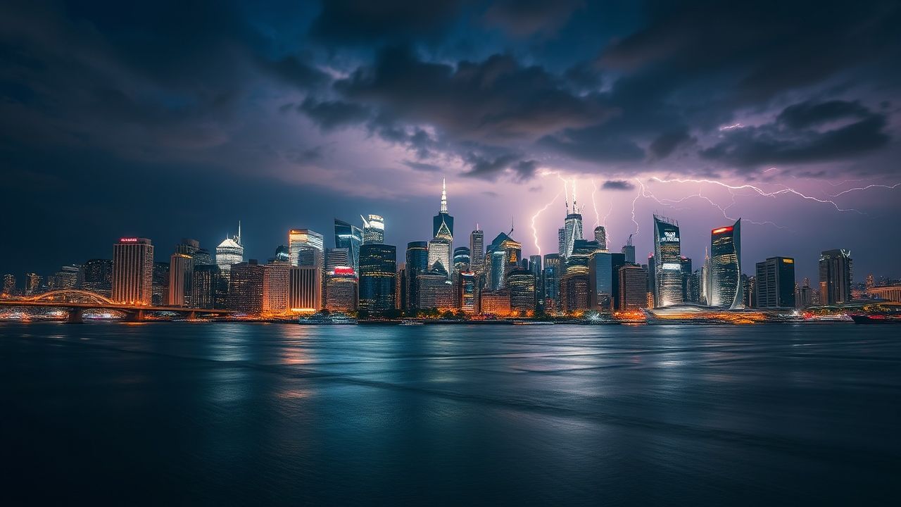 Enchanting Lightning Bolt City by Night