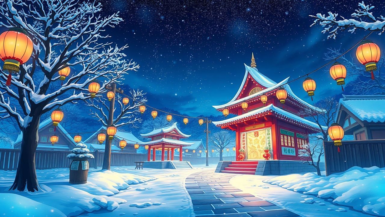 Stellar Shrine Lanterns Anime in Winter