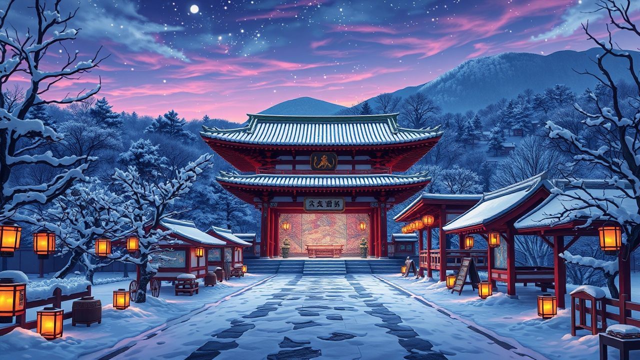 Legendary Shrine Lanterns Anime in Winter