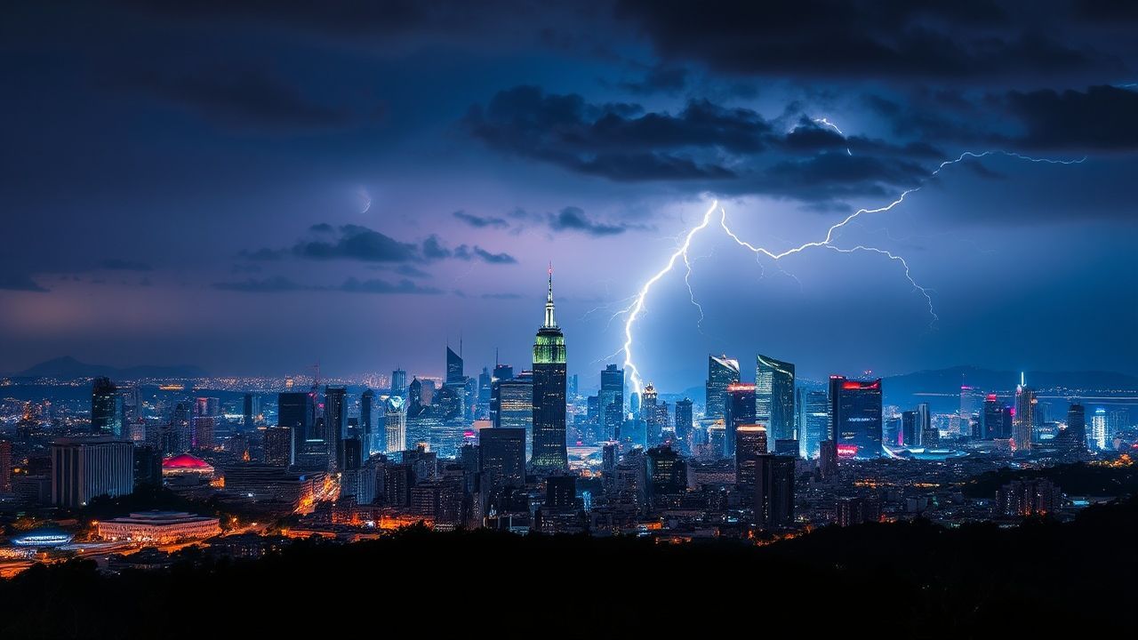 Celestial Lightning Bolt City by Night