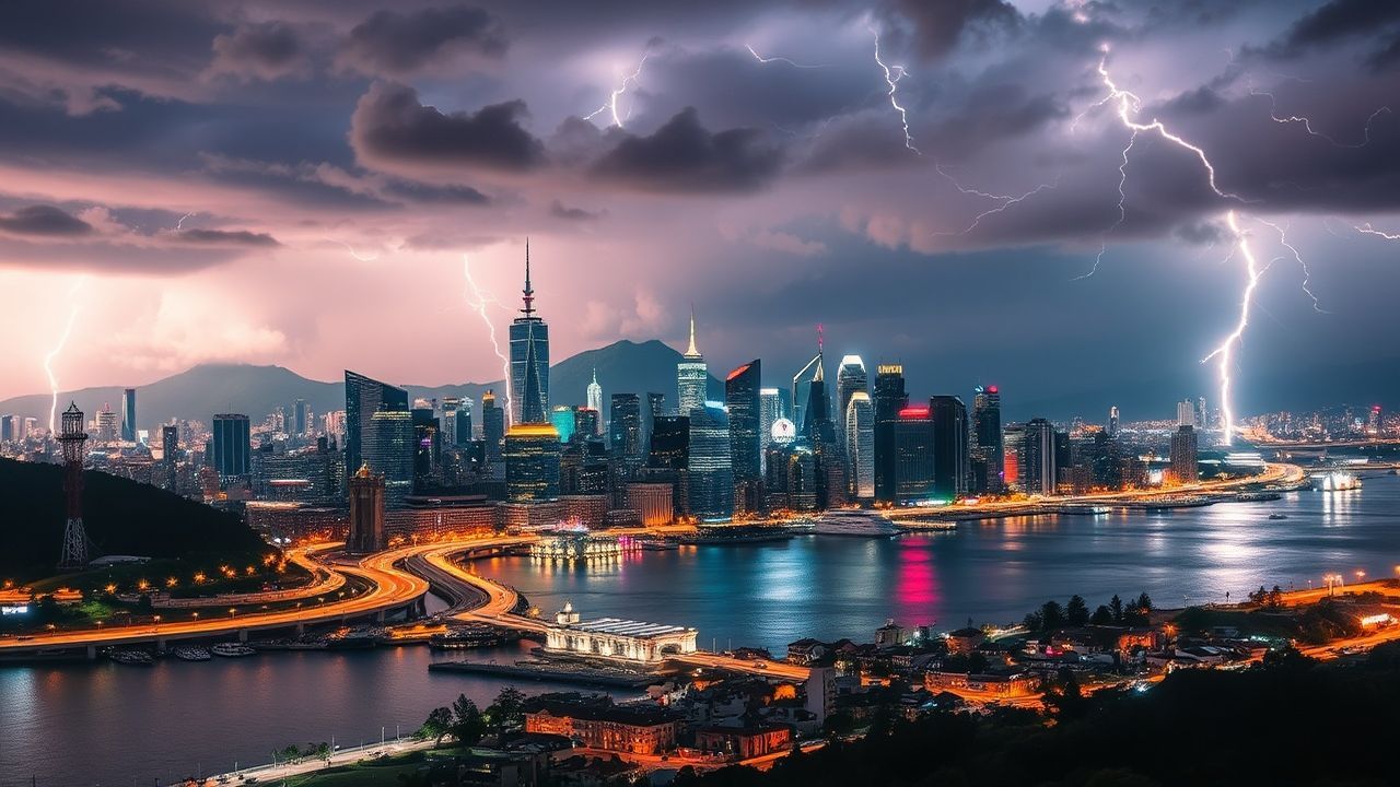 Splendid Lightning Bolt City by Night