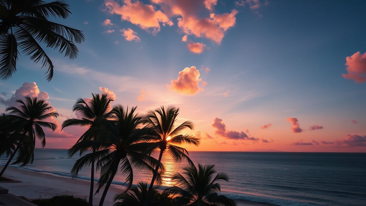 Tranquil Palm Silhouettes Orange at Sunset