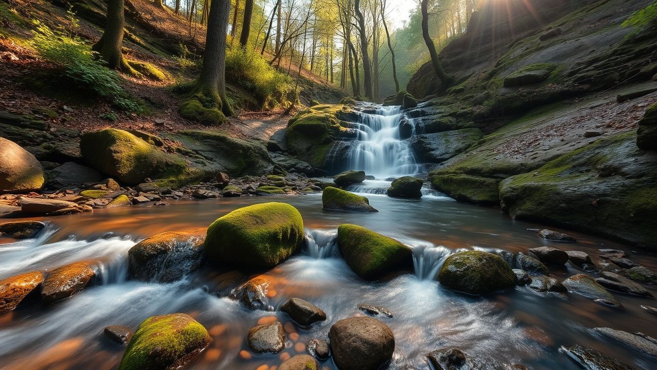 Ornate Forest Stream Mossy Serenity