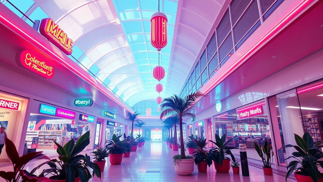 Dazzling Empty Mall 90s Neon Dreams