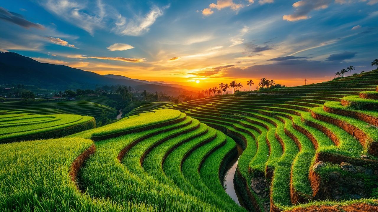 Golden Bali Rice Terraces Reflections