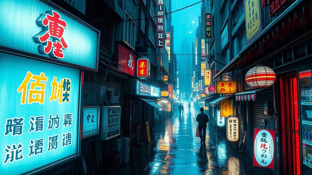 Shimmering Hong Kong Alley Neon Dreams