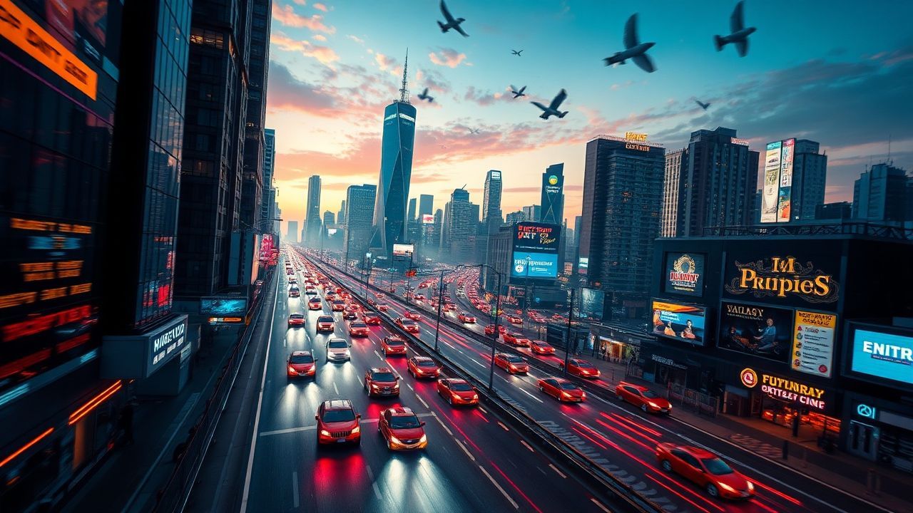 Electric Flying Cars Traffic Neon Dreams