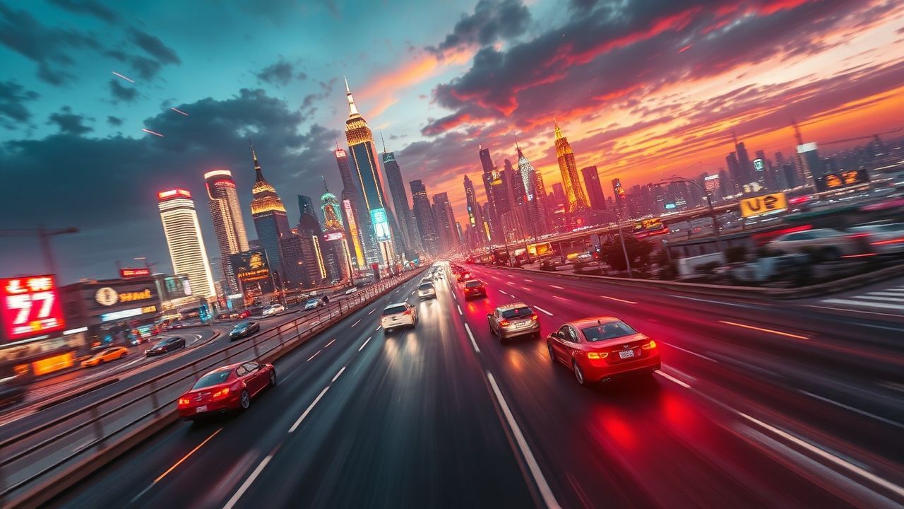 Dramatic Flying Cars Traffic Neon Dreams