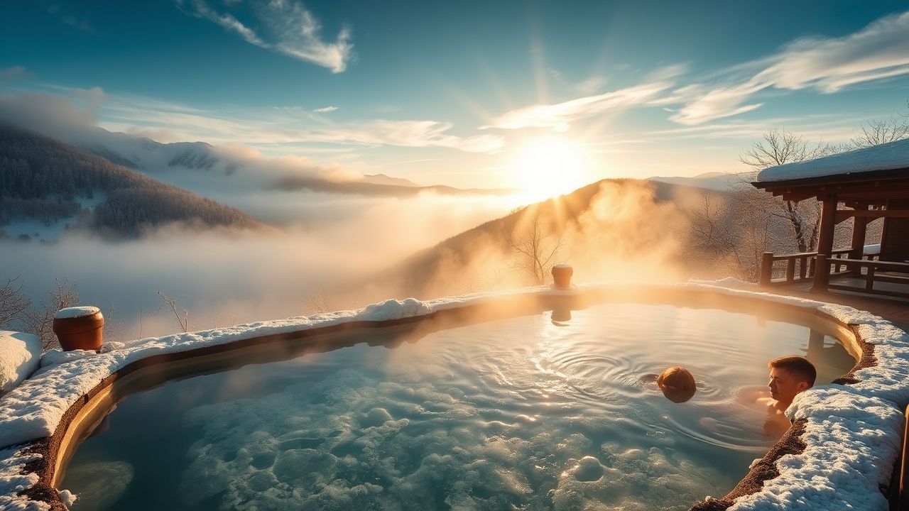 Tranquil Onsen Hot Outdoor in Spring