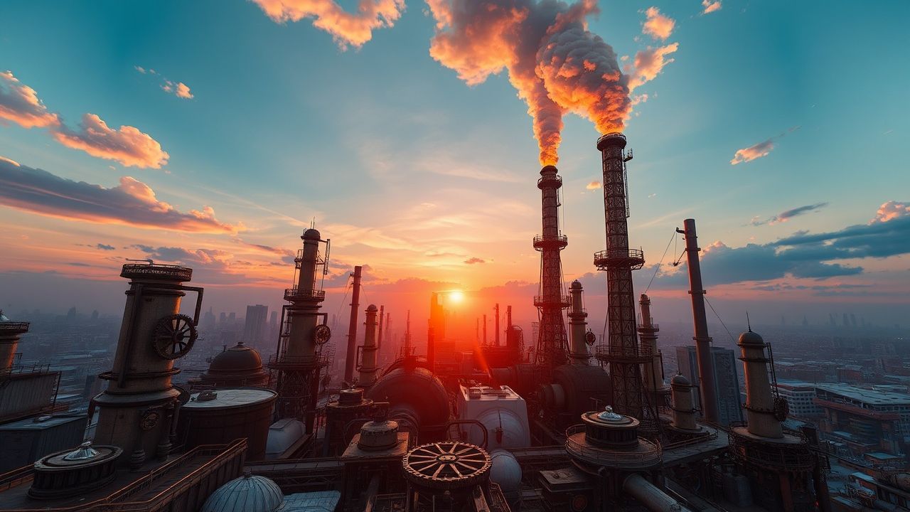 Infinite Steampunk City Brass at Sunset