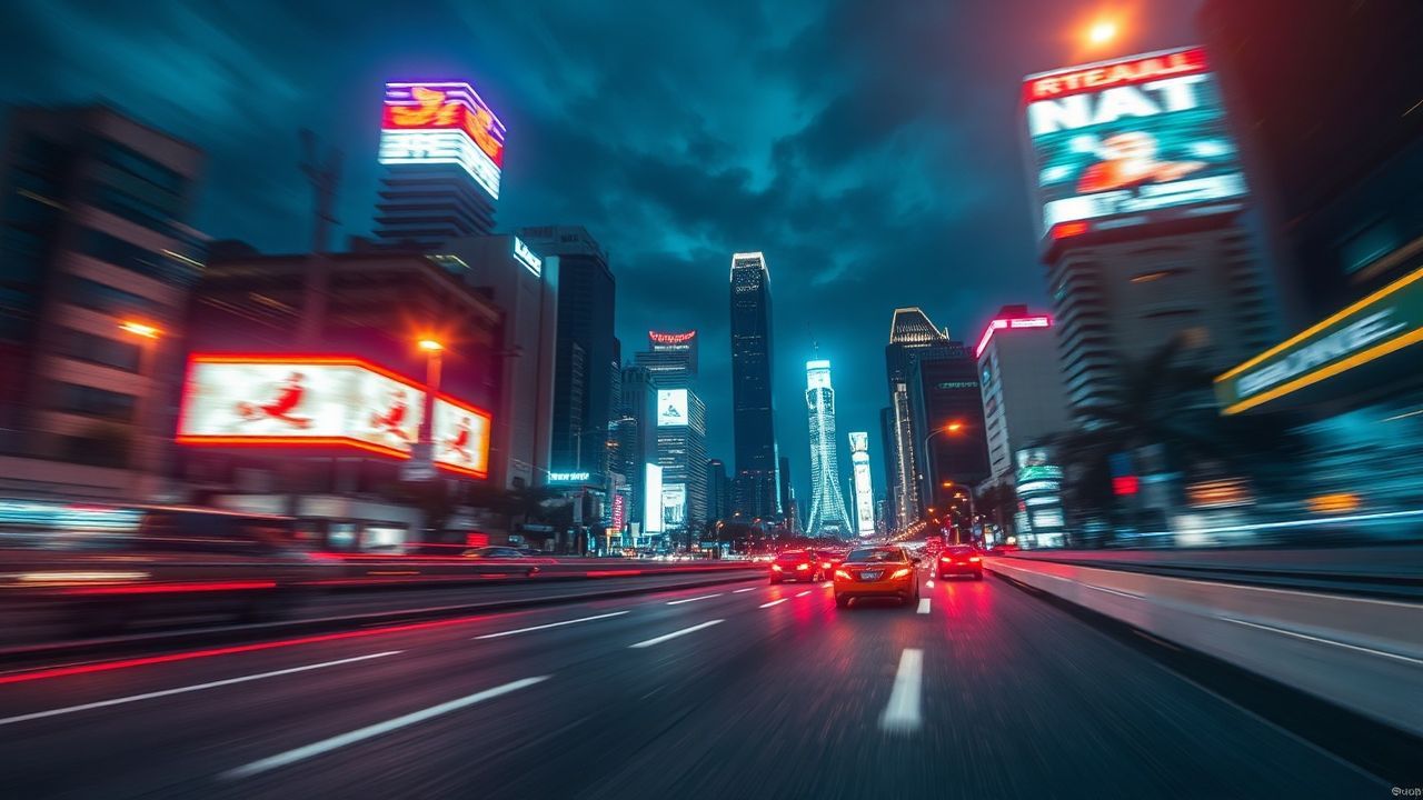 Sprawling Outrun Drive City by Night