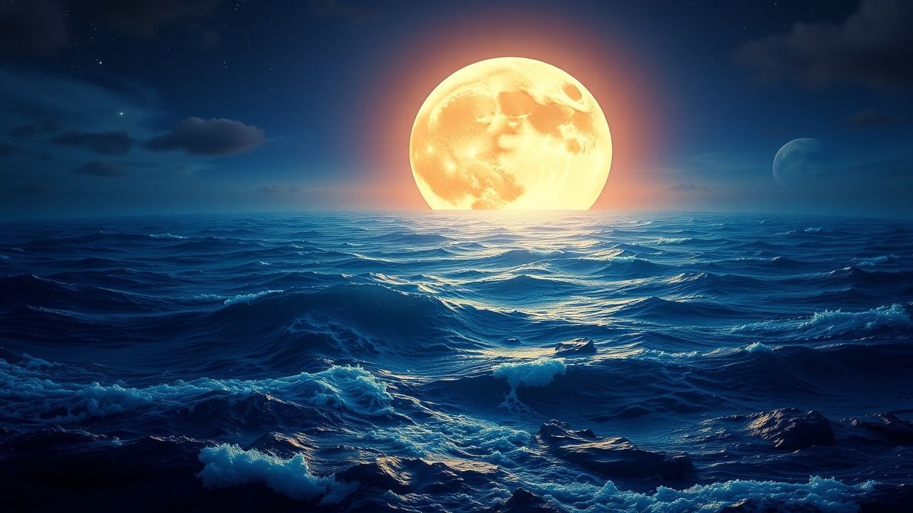 Towering Giant Moon Touching by Night