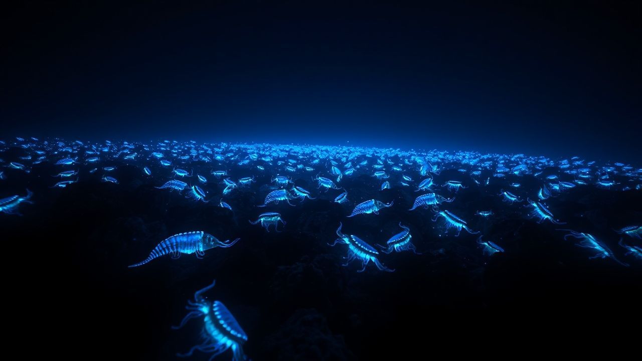 Shimmering Bioluminescent Deep Creatures Glow