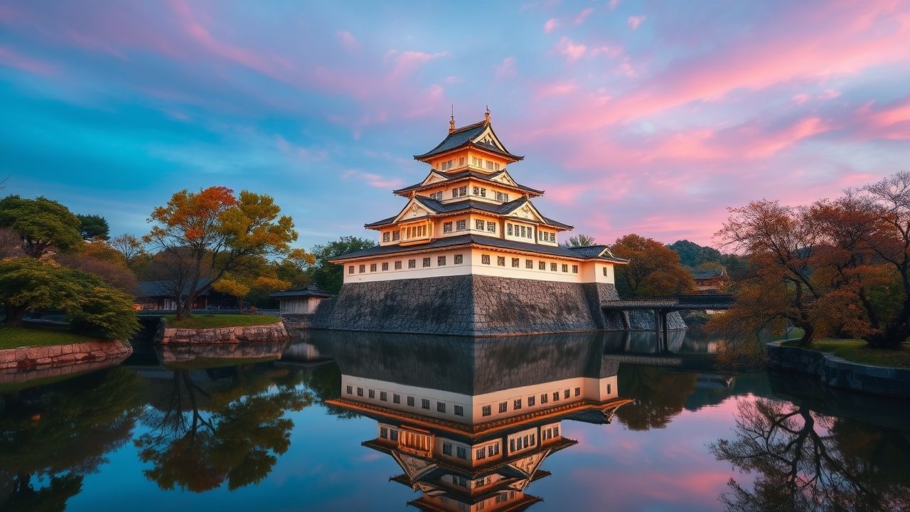 Serene Japanese Castle Maple in Autumn