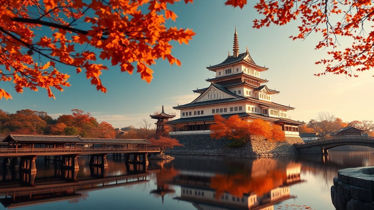 Harmonious Japanese Castle Maple in Autumn