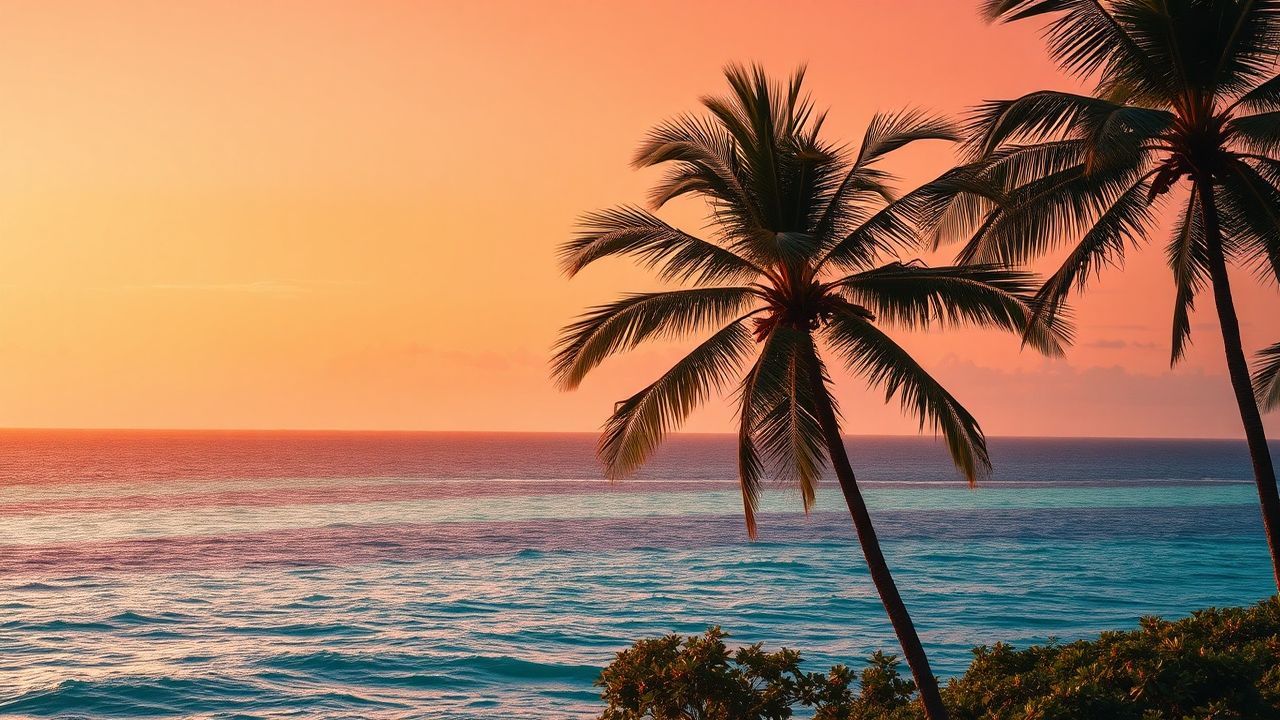Ornate Palm Silhouettes Orange at Sunset