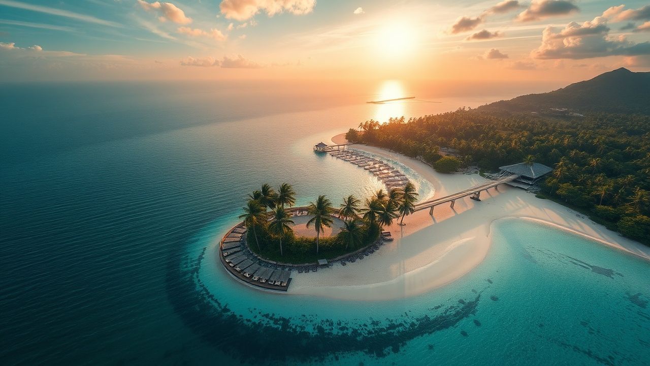 Ornate Tropical Island Beach from Above