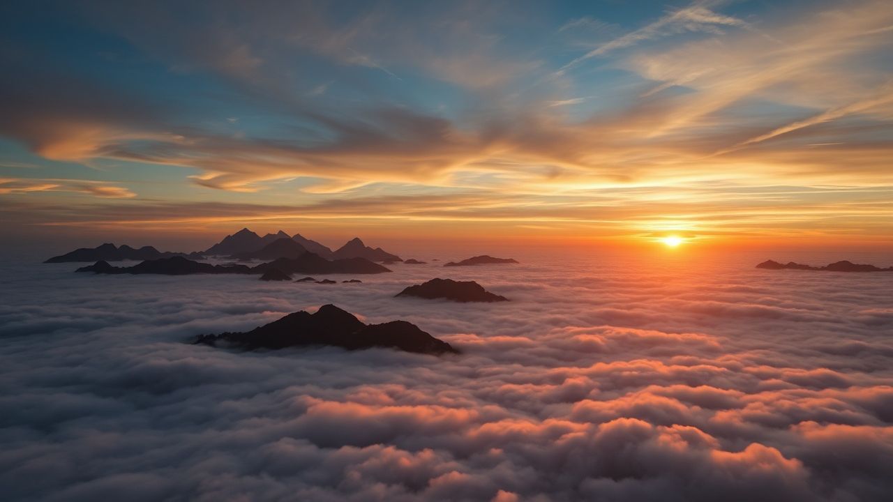 Sublime Sea Clouds Peaks in the Mist
