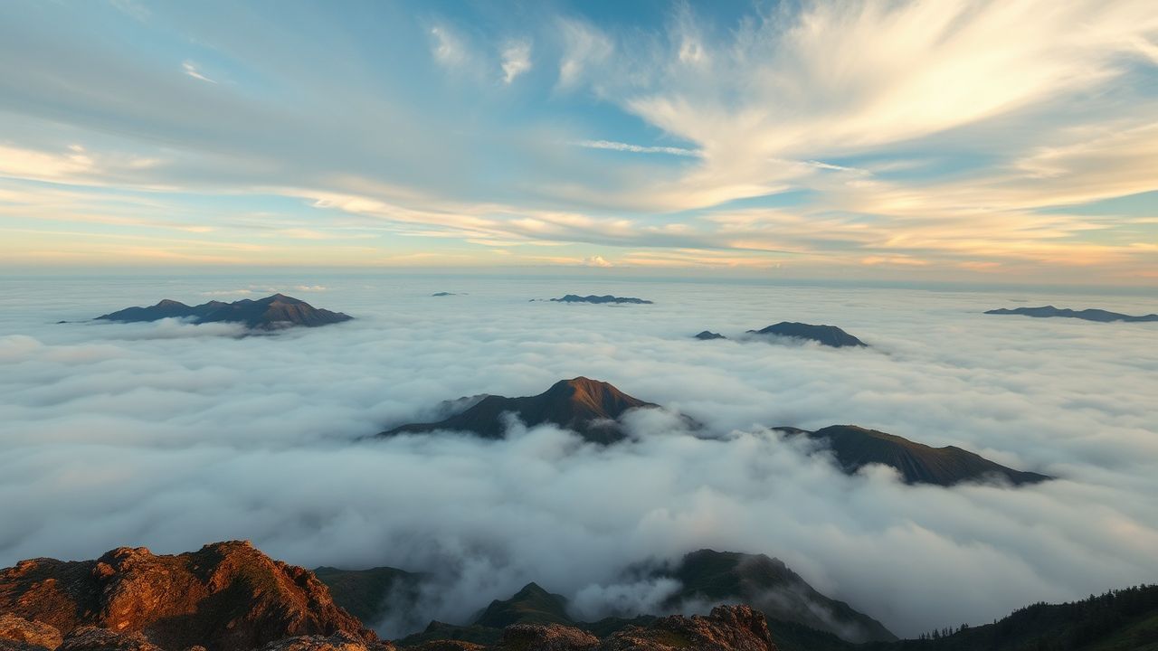 Shimmering Sea Clouds Peaks in the Mist
