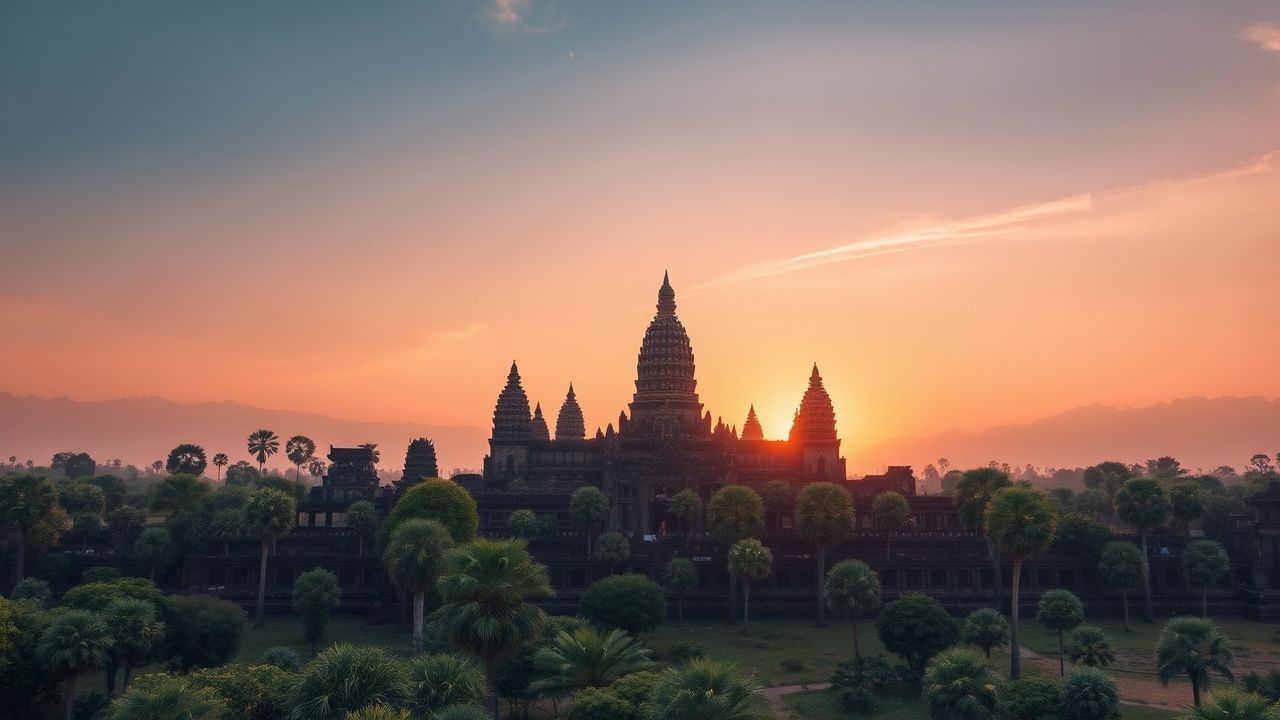 Remarkable Angkor Wat Wat Temple at Sunrise