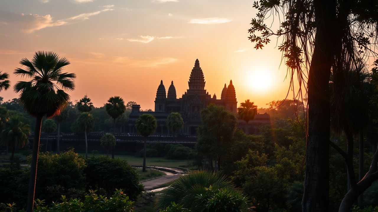 Sprawling Angkor Wat Wat Temple at Sunrise