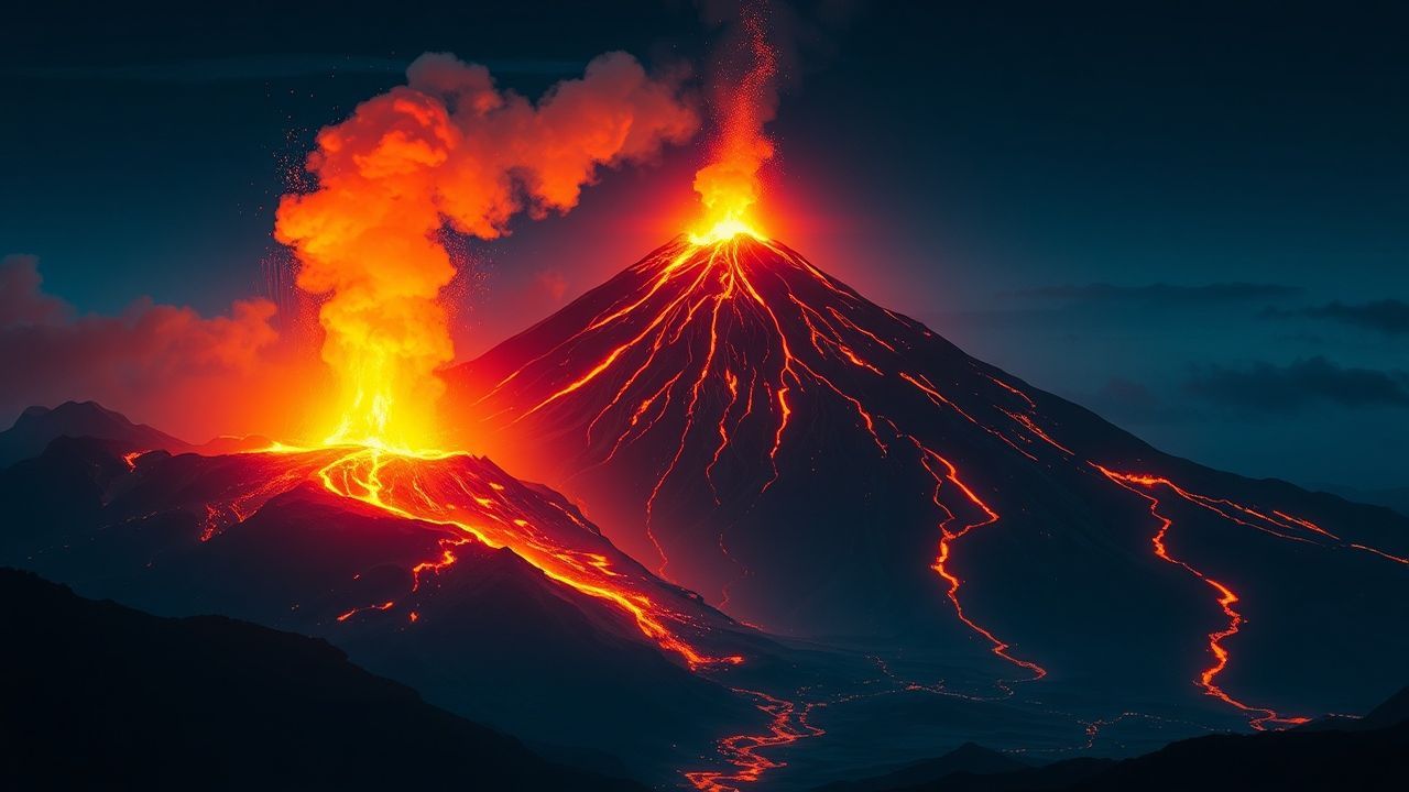Verdant Volcanic Eruption Lava by Night