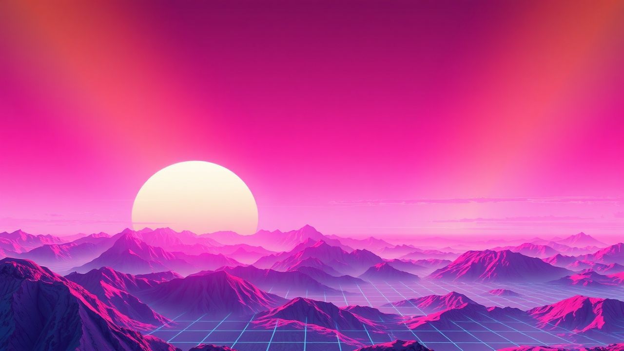 Splendid Vaporwave Grid Mountains at Sunset