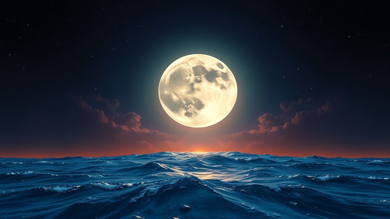 Tranquil Giant Moon Touching by Night