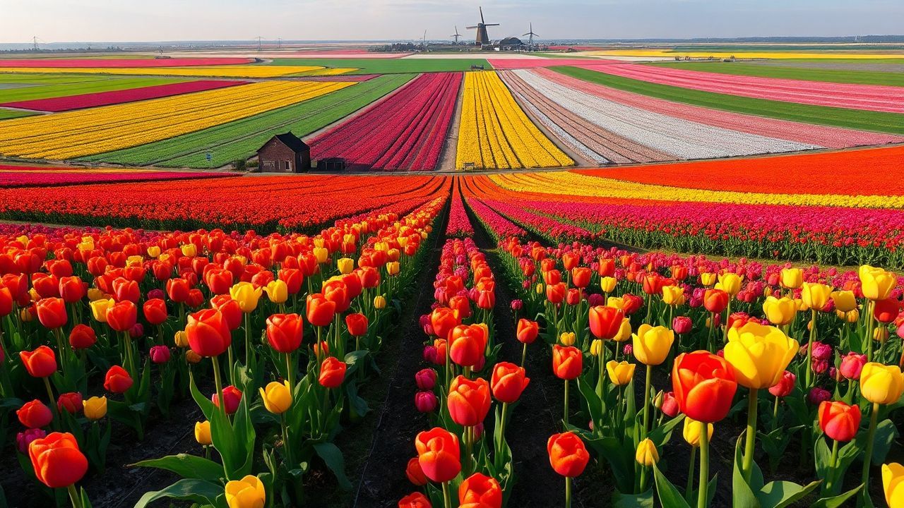 Dreamlike Tulip Fields Netherlands from Above