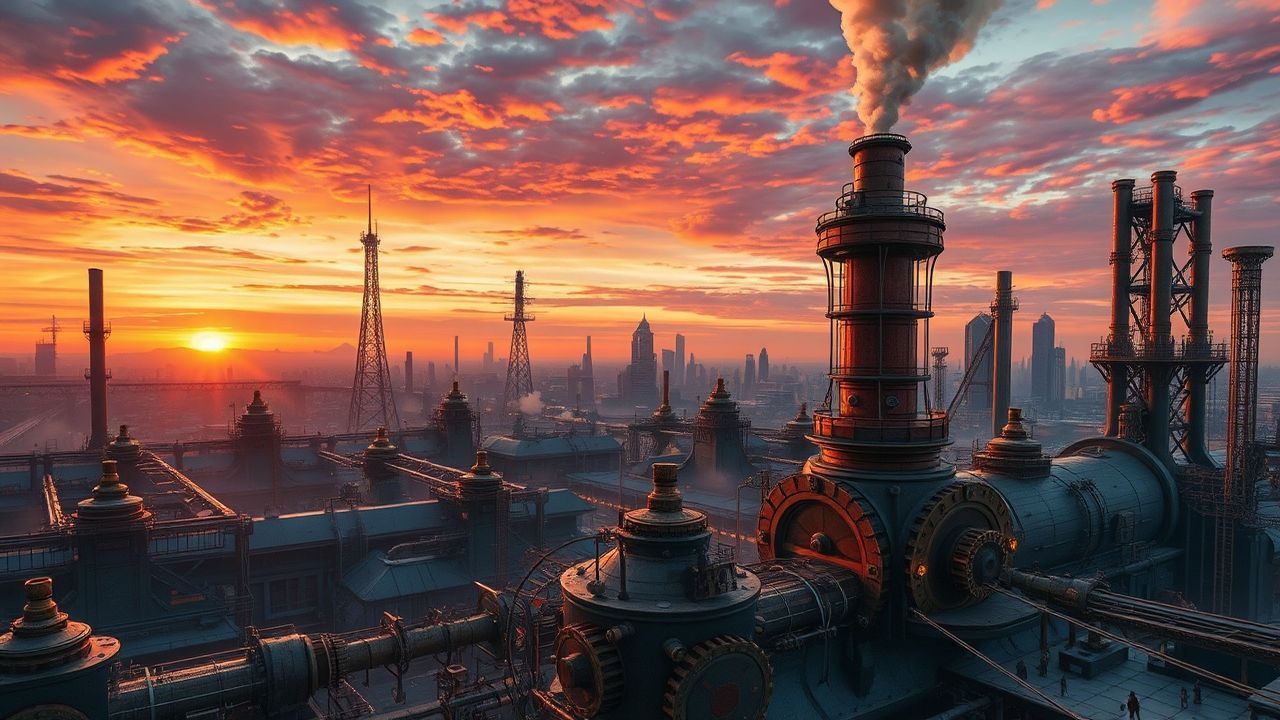 Magnificent Steampunk City Brass at Sunset