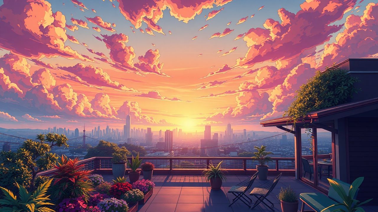 Mesmerizing Rooftop Garden City at Sunset