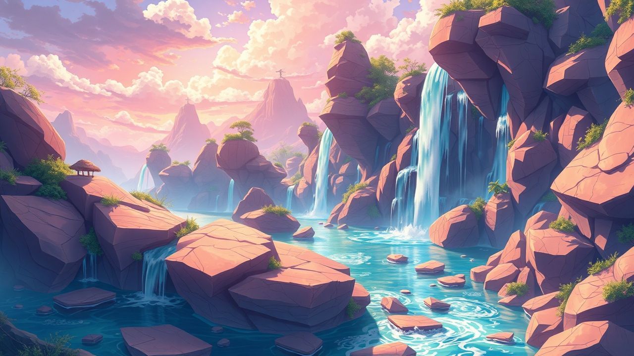 Radiant Fantasy Landscape Floating Magic