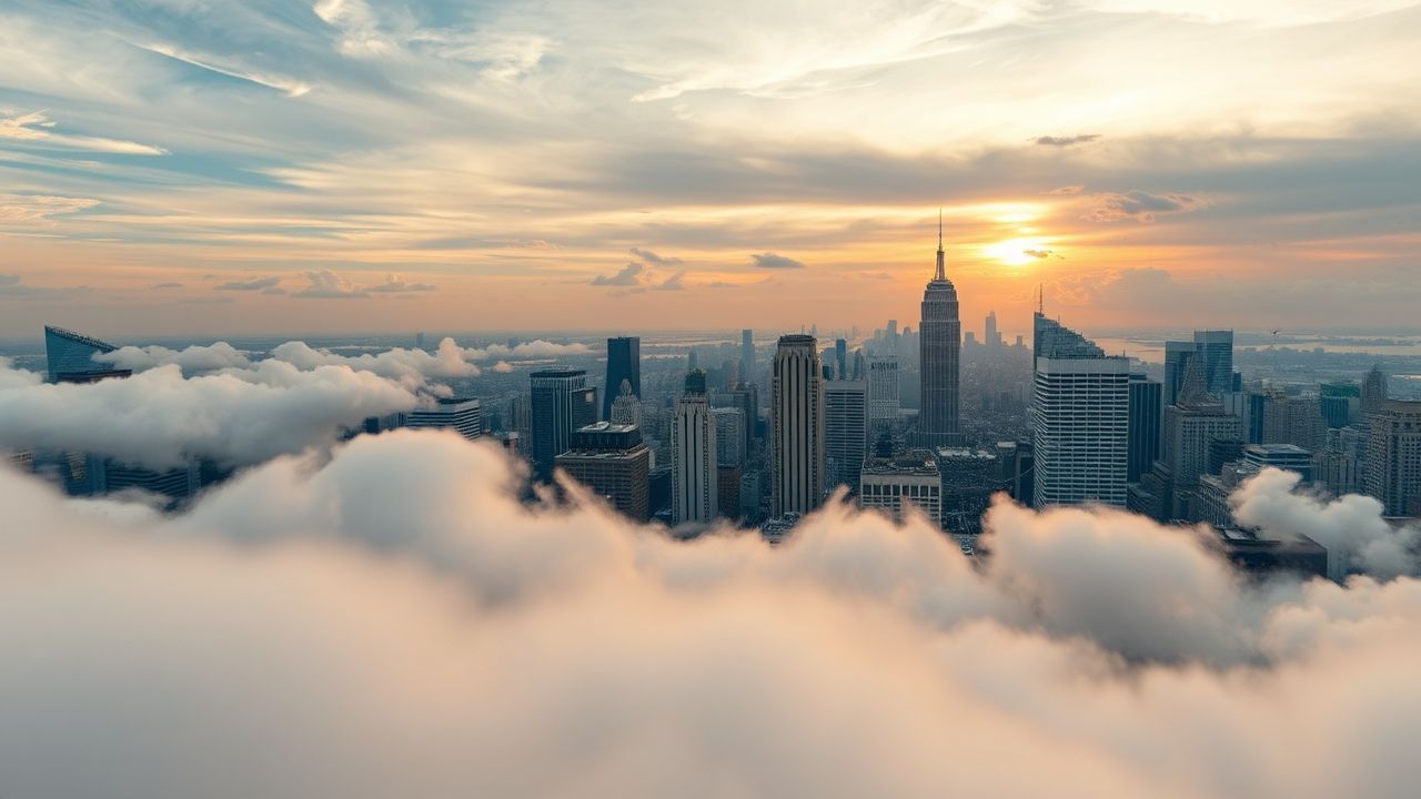 Radiant Rooftop Skyline Clouds Panorama