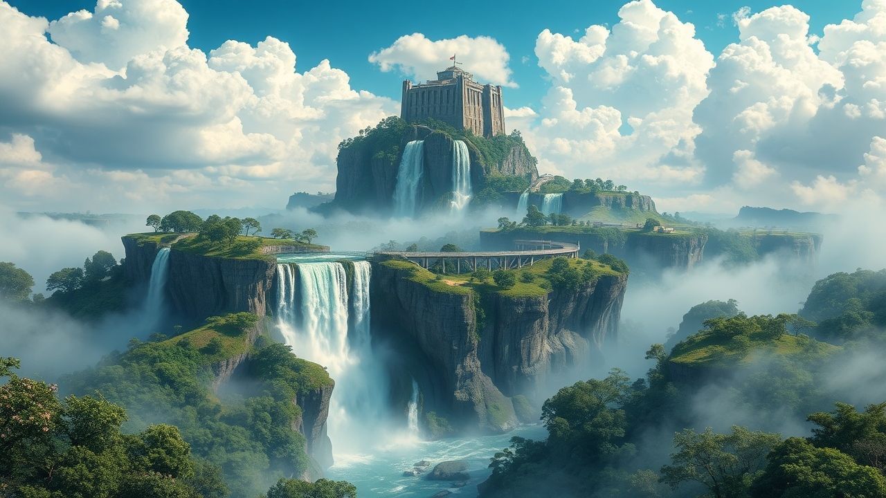 Exquisite Floating Islands Waterfalls Magic