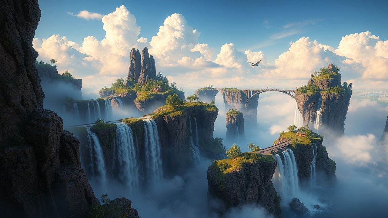 Arcane Floating Islands Waterfalls Magic