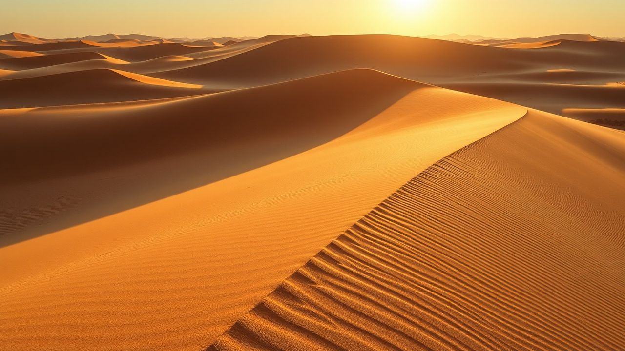 Sweeping Sand Dune Curve in Golden Light