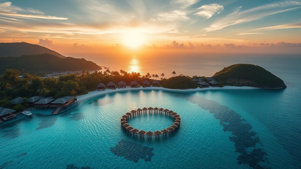 Luminous Tropical Island Beach from Above