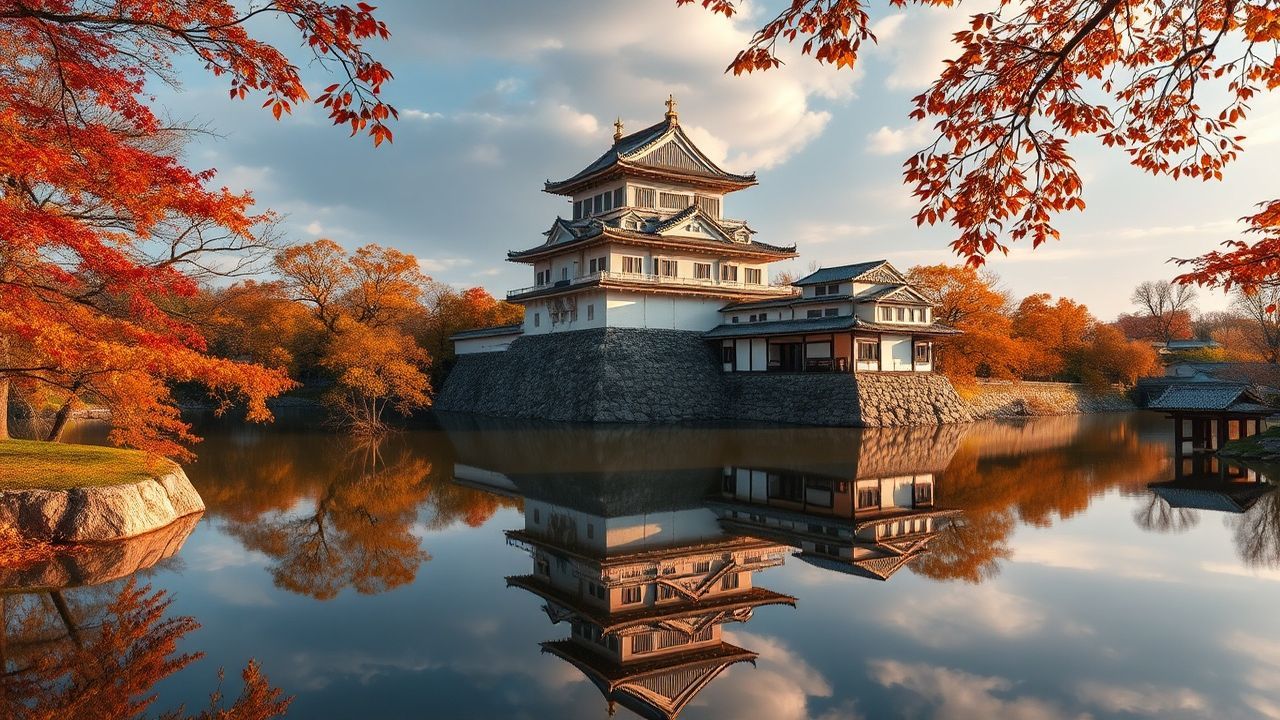 Splendid Japanese Castle Maple in Autumn