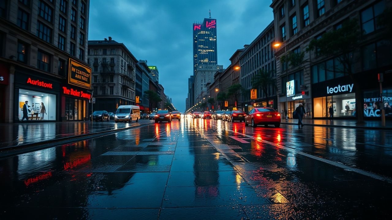 Luminous Street Reflections Lights in the Rain