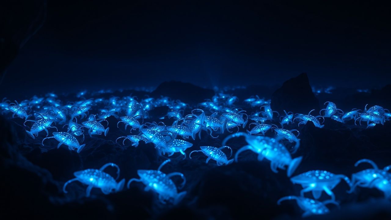 Sweeping Bioluminescent Deep Creatures Glow