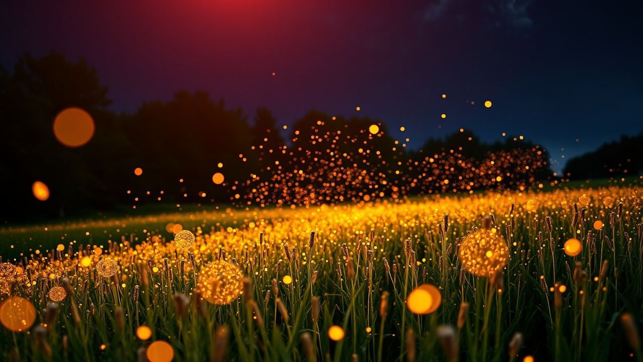 Stunning Fireflies Field Warm by Night