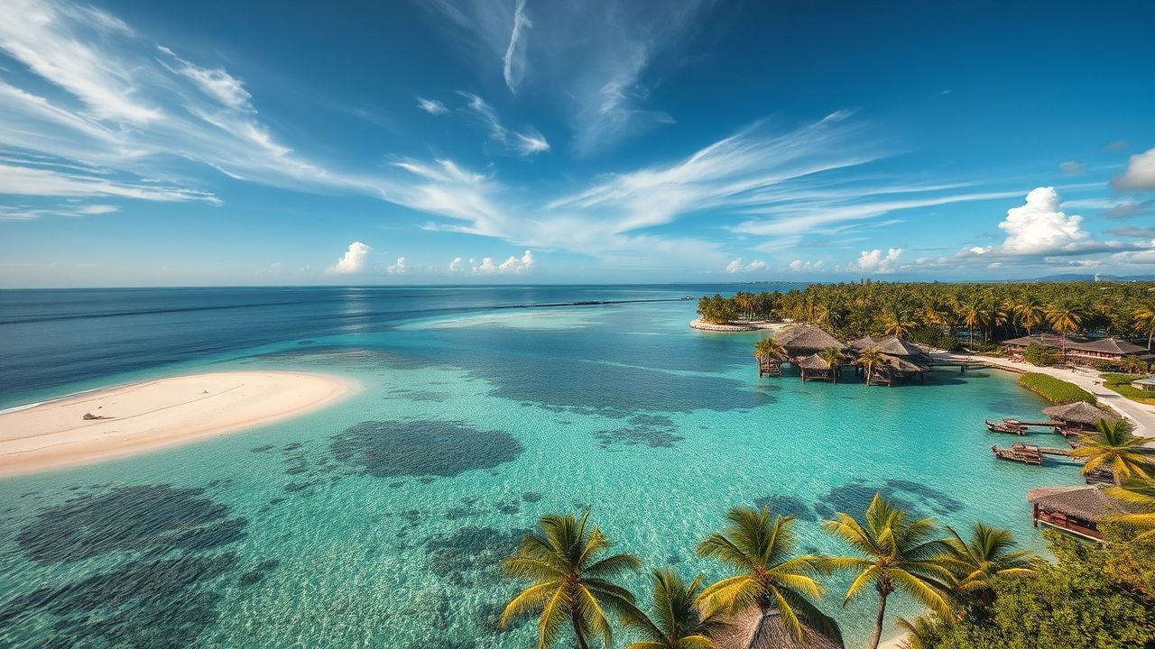Golden Tropical Island Beach from Above
