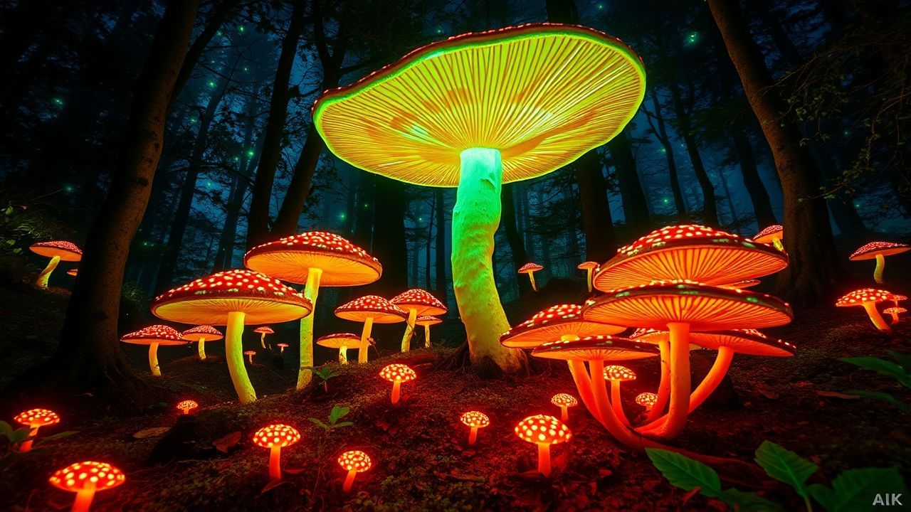 Enchanting Bioluminescent Mushroom Forest Glow