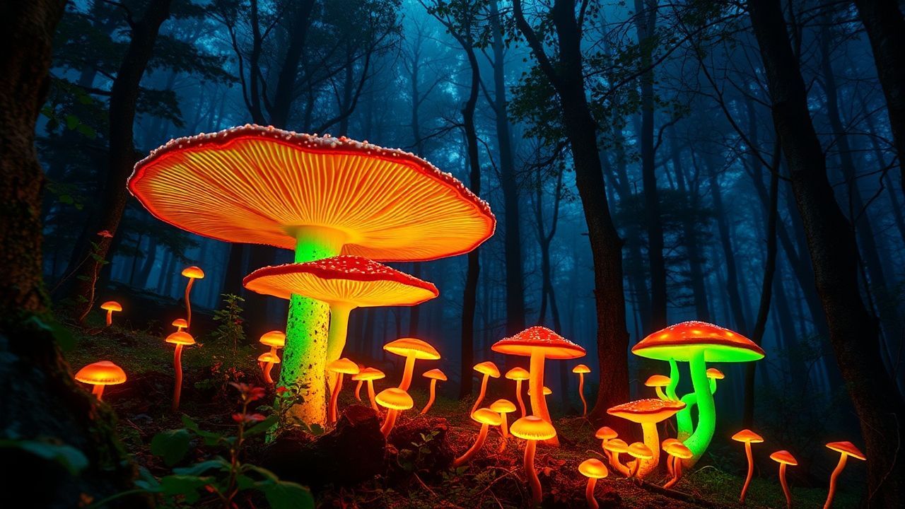 Arcane Bioluminescent Mushroom Forest Glow
