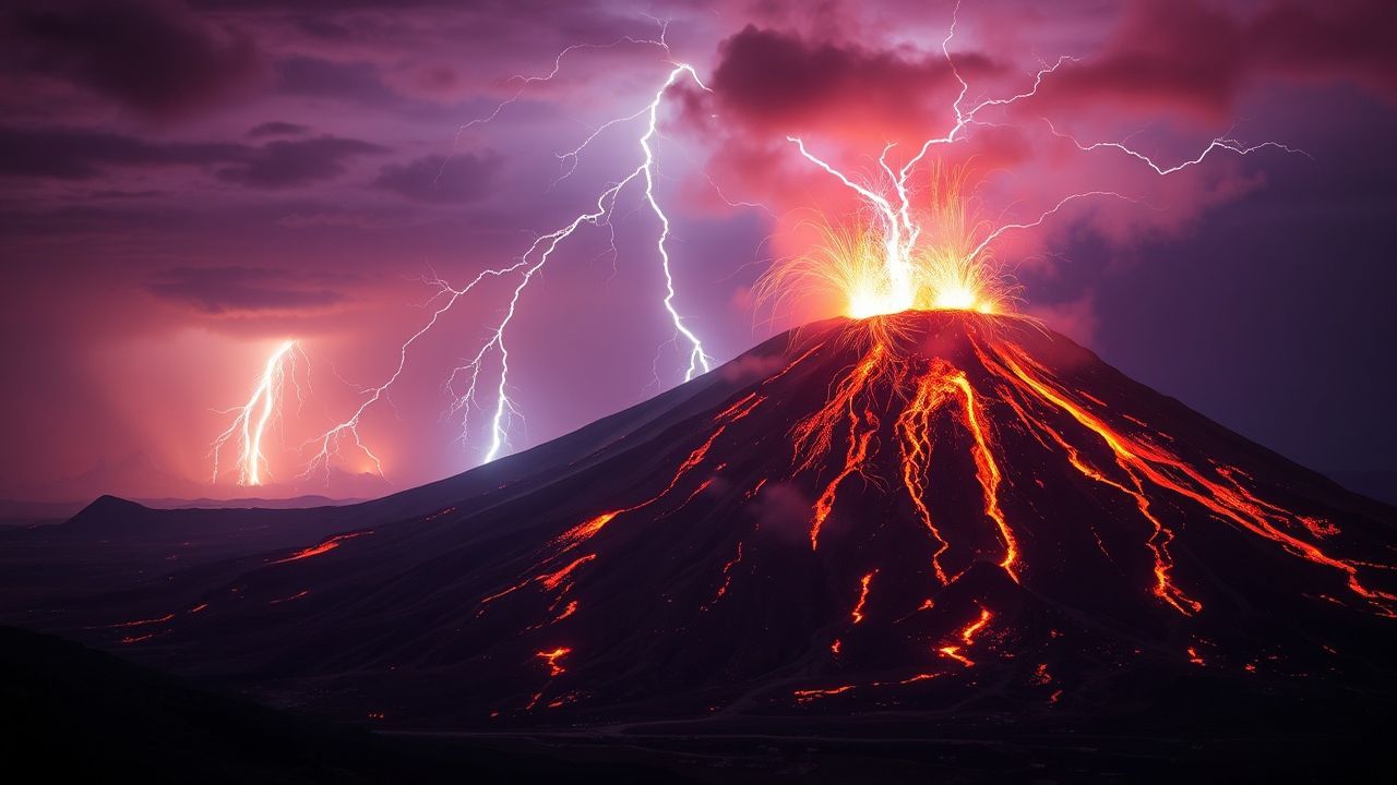 Lustrous Volcanic Lightning Eruption