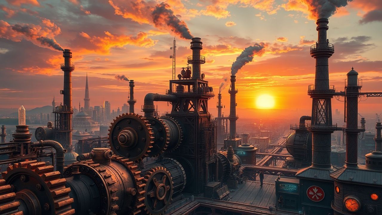 Delicate Steampunk City Brass at Sunset